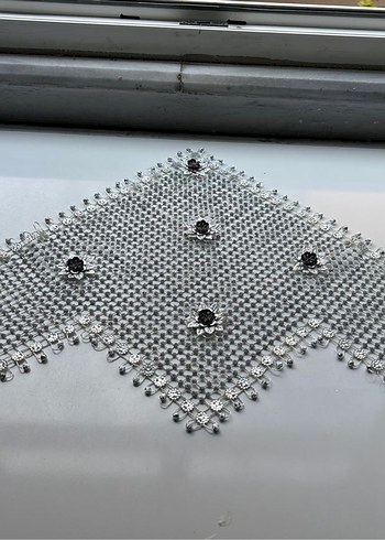 Gri İşlemeli Payetli El Yapımı Düğün Örtüsü