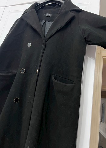 Siyah Uzun Kruvaze Kaban - Görsel 4