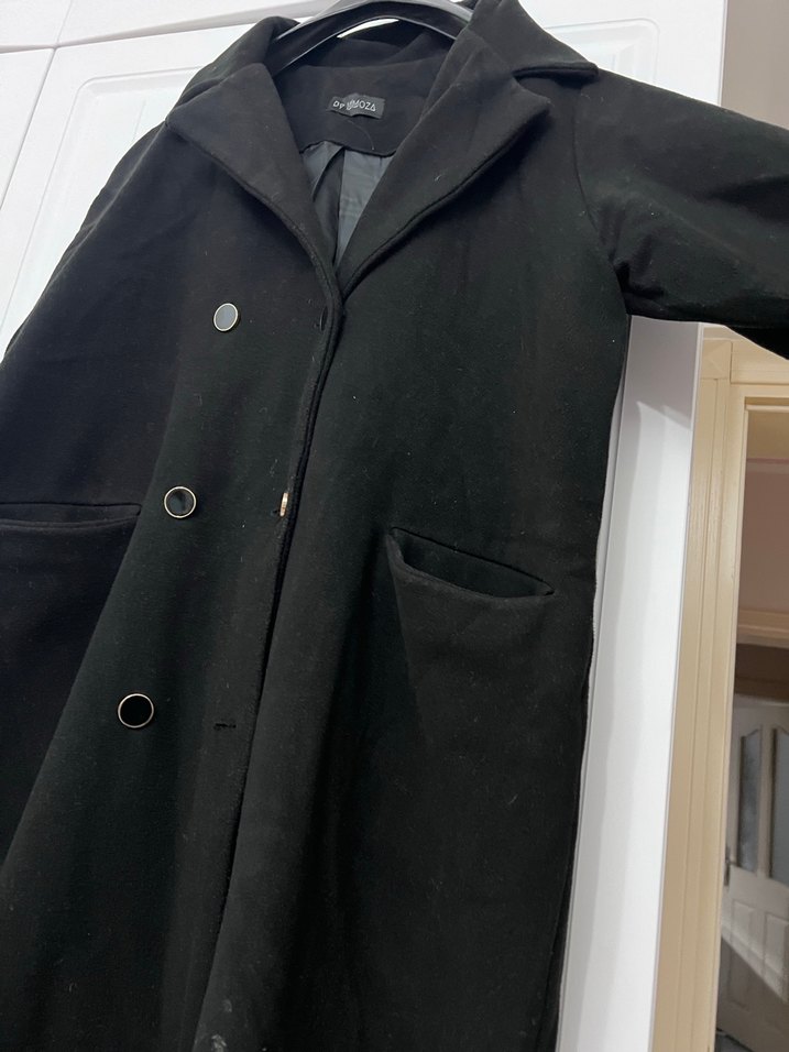 Siyah Uzun Kruvaze Kaban - Görsel 4