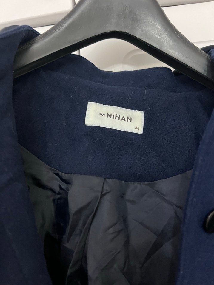 Uzun Lacivert Kadın Kaban Düğmeli - Görsel 3