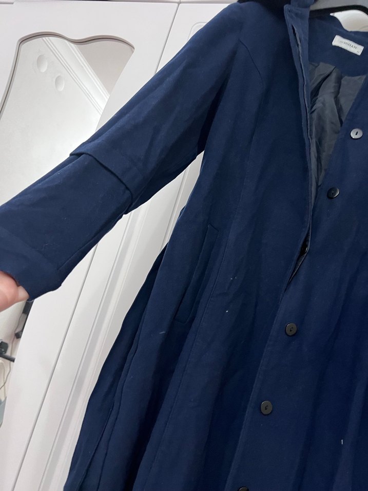 Uzun Lacivert Kadın Kaban Düğmeli - Görsel 2