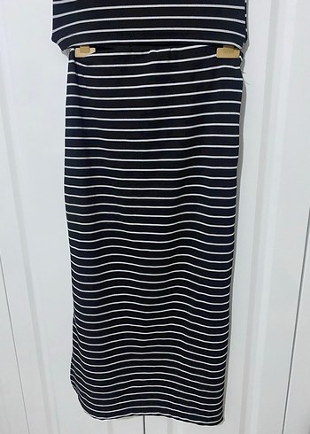 Çizgili Siyah beyaz üst ve etek takım - Görsel 7