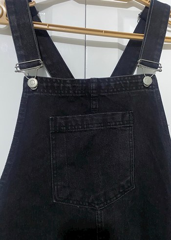 Kemer Tokalı Siyah Midi Denim Tulum S-M beden - Görsel 4