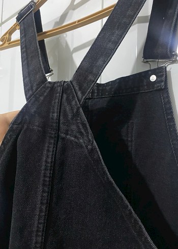 Kemer Tokalı Siyah Midi Denim Tulum S-M beden - Görsel 7