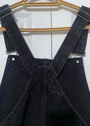 Kemer Tokalı Siyah Midi Denim Tulum S-M beden - Görsel 5