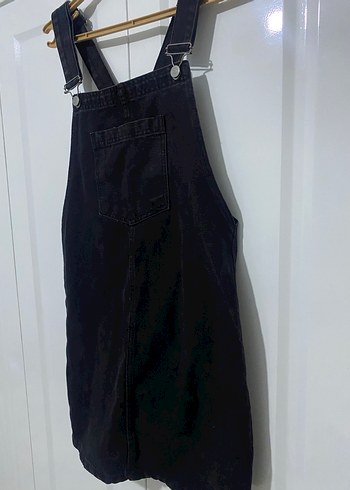 Kemer Tokalı Siyah Midi Denim Tulum S-M beden - Görsel 3