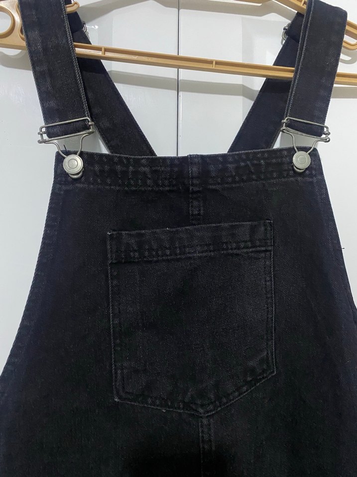 Kemer Tokalı Siyah Midi Denim Tulum S-M beden - Görsel 4