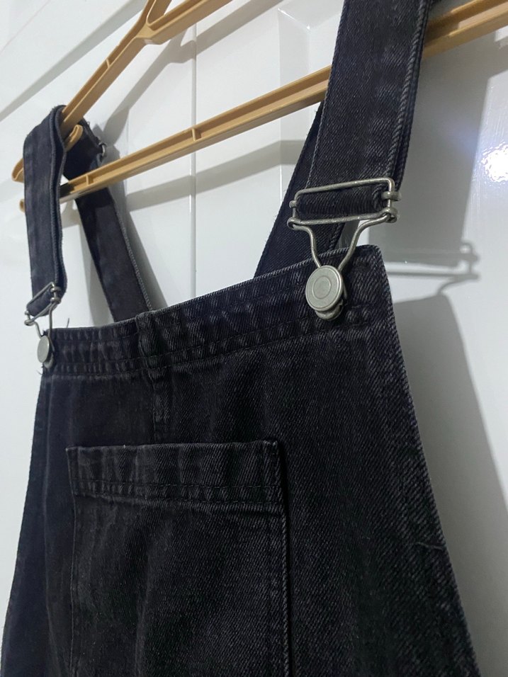 Kemer Tokalı Siyah Midi Denim Tulum S-M beden - Görsel 2