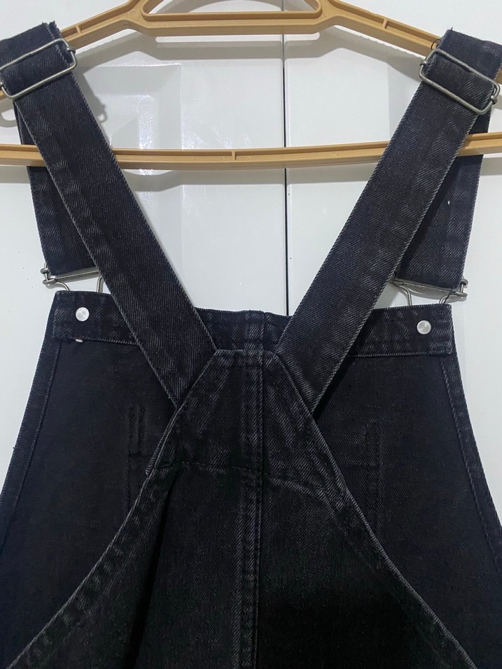 Kemer Tokalı Siyah Midi Denim Tulum S-M beden - Görsel 5