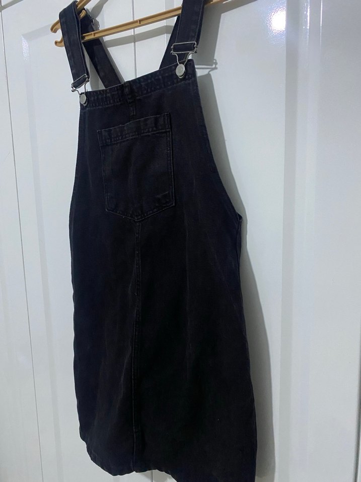 Kemer Tokalı Siyah Midi Denim Tulum S-M beden - Görsel 3