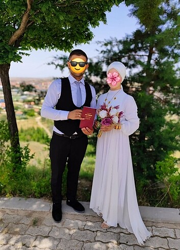 m Beden Tesettür beyaz nikah elbise abiye 