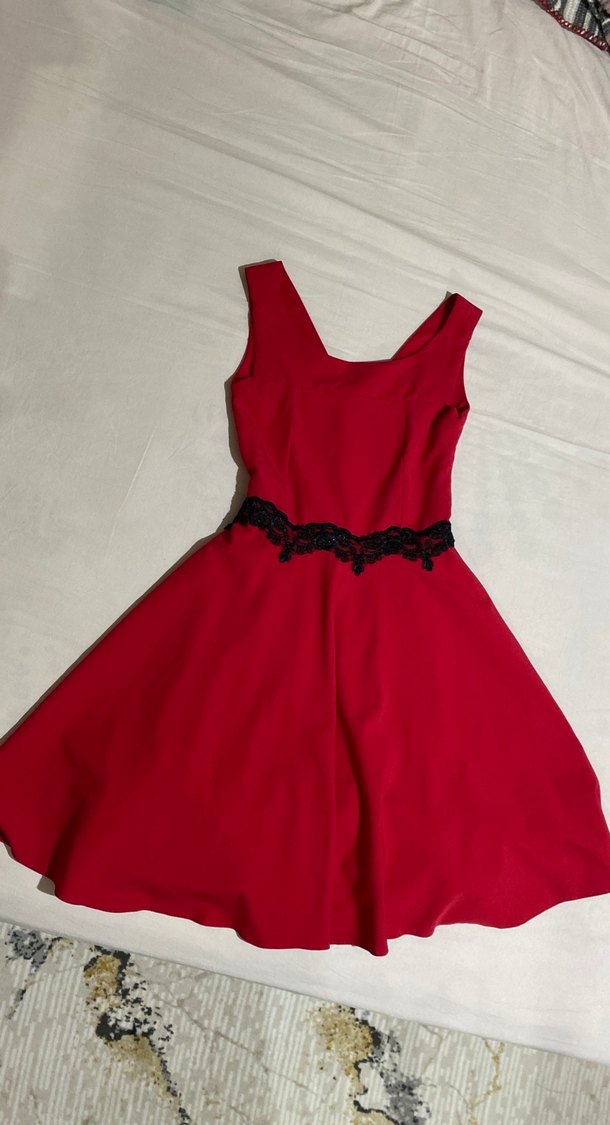 Straplez Kırmızı Midi Kadın Elbise - Görsel 3