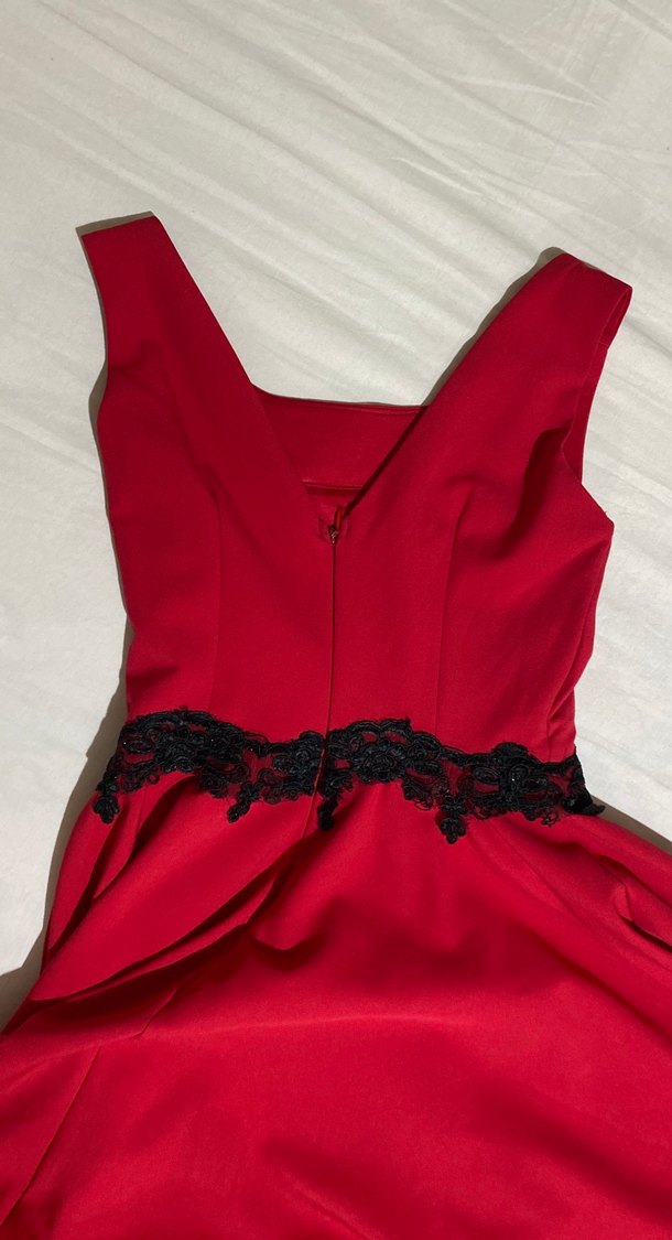 Straplez Kırmızı Midi Kadın Elbise - Görsel 5