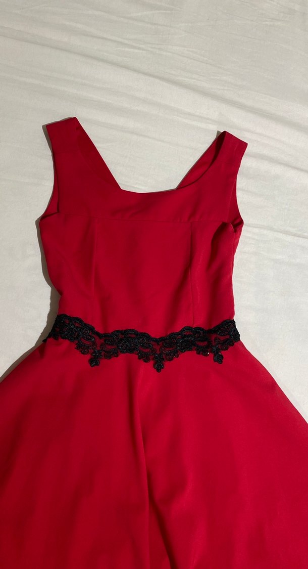 Straplez Kırmızı Midi Kadın Elbise - Görsel 4