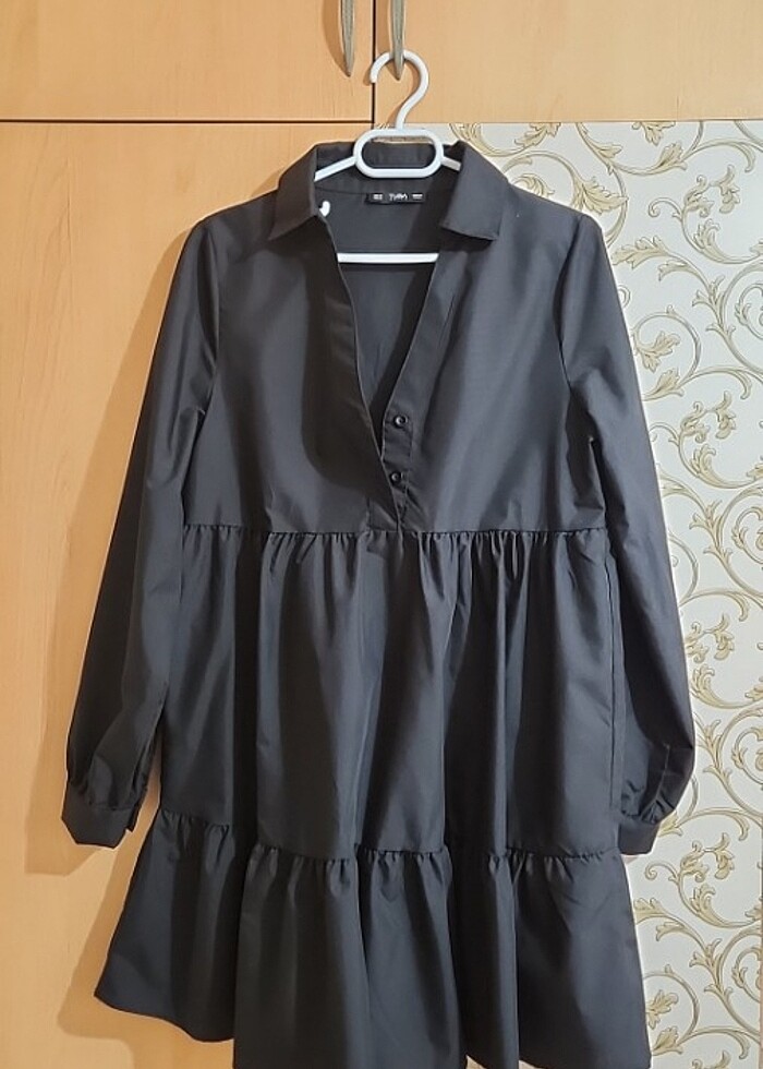 Siyah Gömlek Elbise - Görsel 2