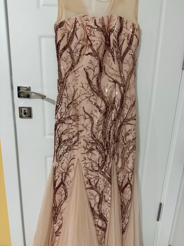 İşlemeli V Yaka Uzun Abiye Elbise - Görsel 2