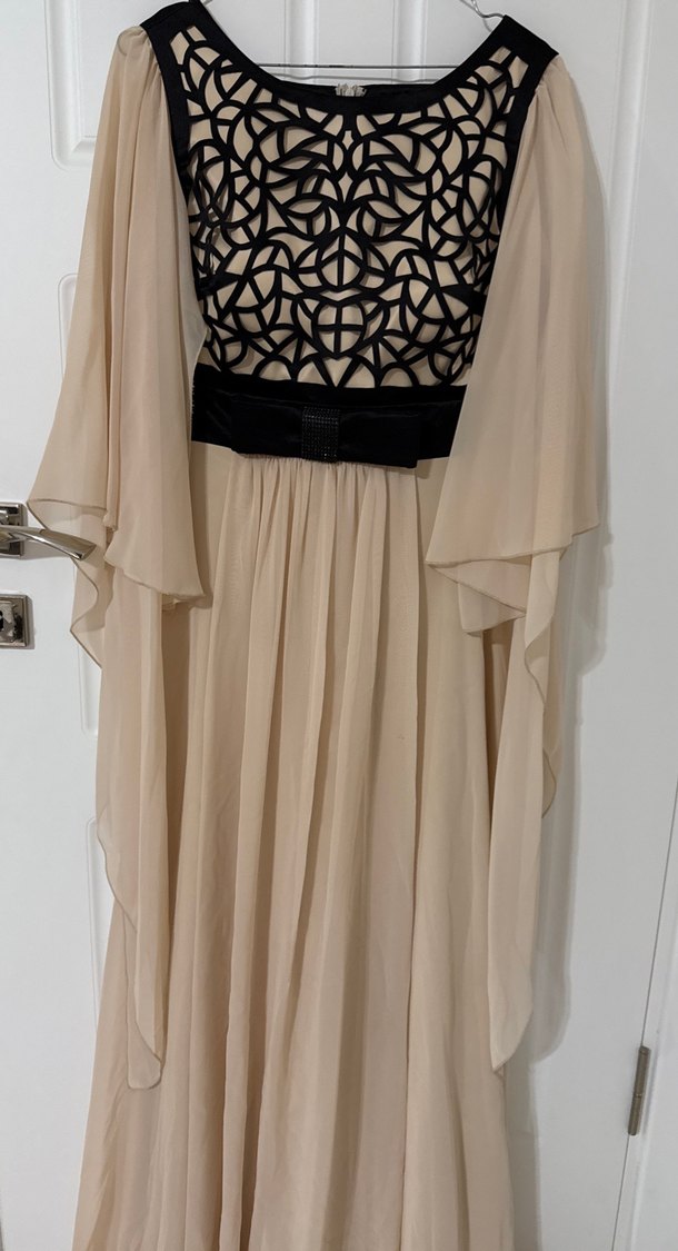 Bej Drapeli Uzun Abiye Elbise - Görsel 2