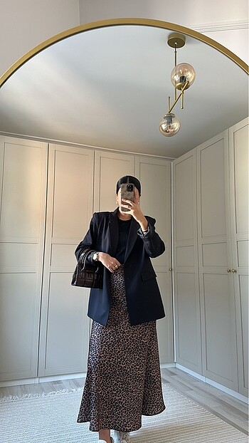 s Beden Leopar Desen Midi Boy Etek