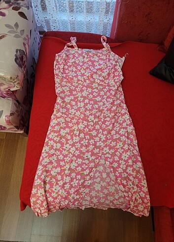 Pembe midi elbise