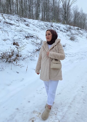 Kürklü krem Midi Kaban - Görsel 2