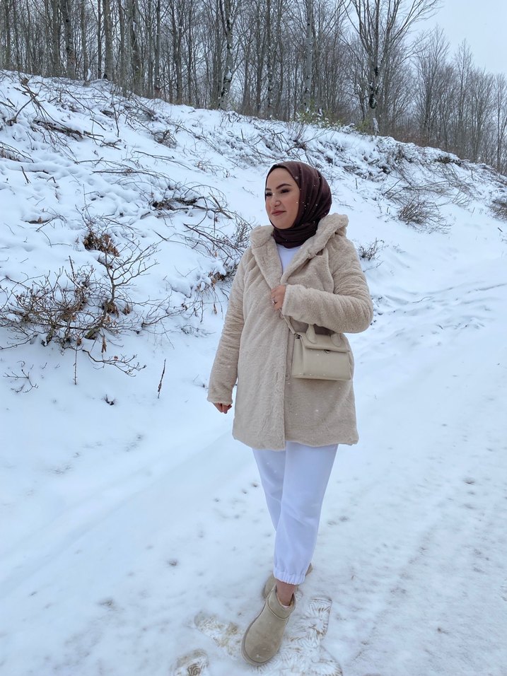 Kürklü krem Midi Kaban - Görsel 2