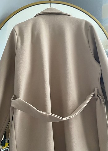 Bej Süet Uzun Kadın Ofis Klasik Palto - Görsel 4