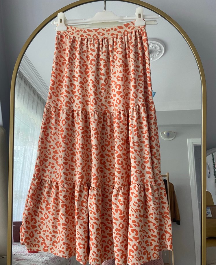 Turuncu Uzun Volanlı Bohem Etek - Görsel 2