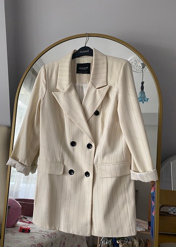 Armalife Bej Düğmeli Midi Kadın Blazer Ceket