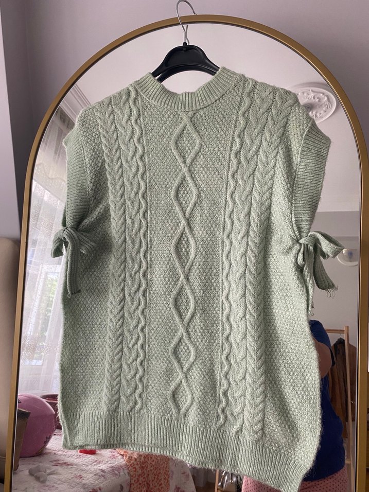 Yeşil Bohem Örgü Kolsuz Kadın Süveter - Görsel 2
