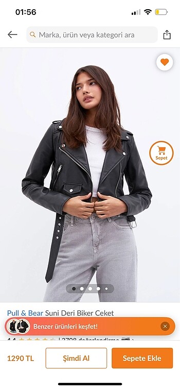 m Beden Suni Deri Biker Ceket