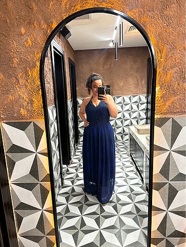 xl Beden lacivert Renk Polo Garage Astarlı Boyundan Bağlamalı Saks Elbise