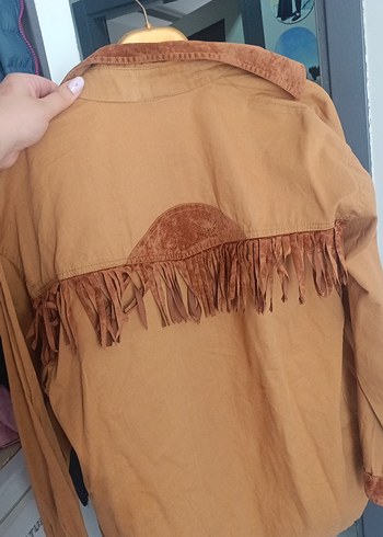 42 Beden camel Renk Püsküllü Kadın Süet Gömlek