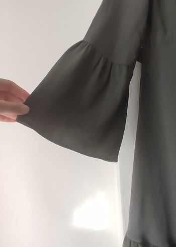 Asker yeşili Uzun Elbise Fırfır Detaylı - Görsel 5