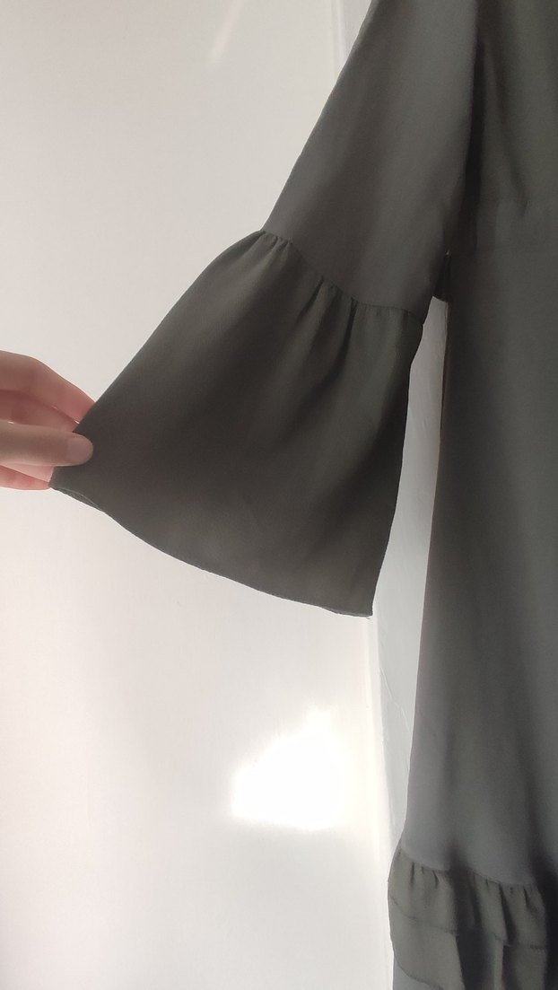 Asker yeşili Uzun Elbise Fırfır Detaylı - Görsel 5