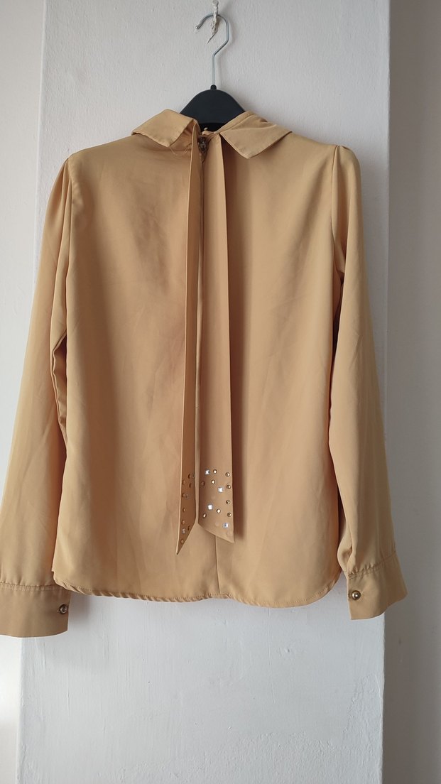 Bej Kadın Pilili Klasik Gömlek - Görsel 2
