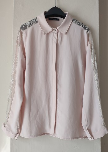 Dantel Detaylı Toz pembe Uzun Kollu Kadın Gömlek - Görsel 6