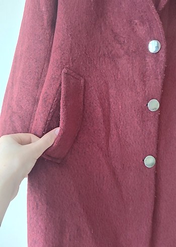 Düğmeli Bordo Kaban - Görsel 3