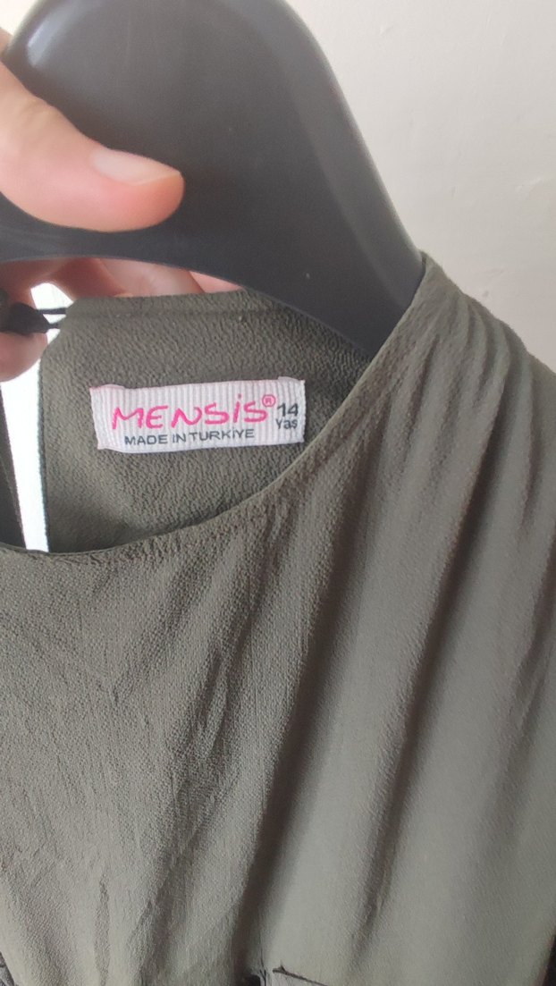 asker yeşili Fırfırlı Uzun Kadın Elbise - Görsel 5