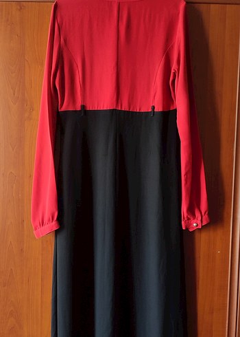 Uzun Kollu siyah kırmızı elbise - Görsel 2