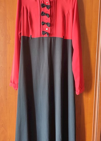 Uzun Kollu siyah kırmızı elbise - Görsel 4