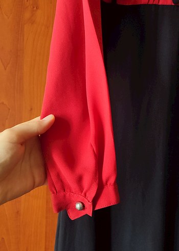 Uzun Kollu siyah kırmızı elbise - Görsel 3