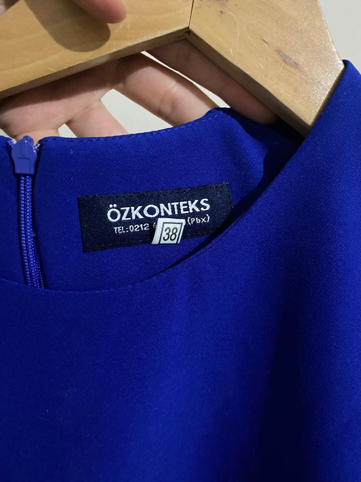 Mavi Kısa Kollu Midi Kalem Elbise Royal Blue Dress - Görsel 3