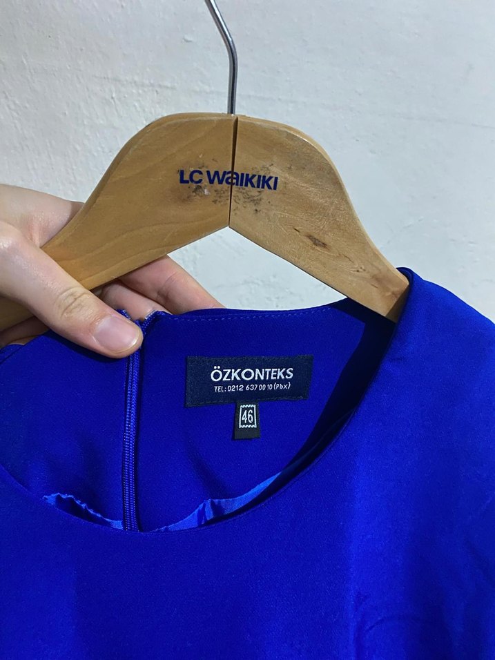 Lacivert Kısa Kollu Midi Kalem Elbise - Görsel 3