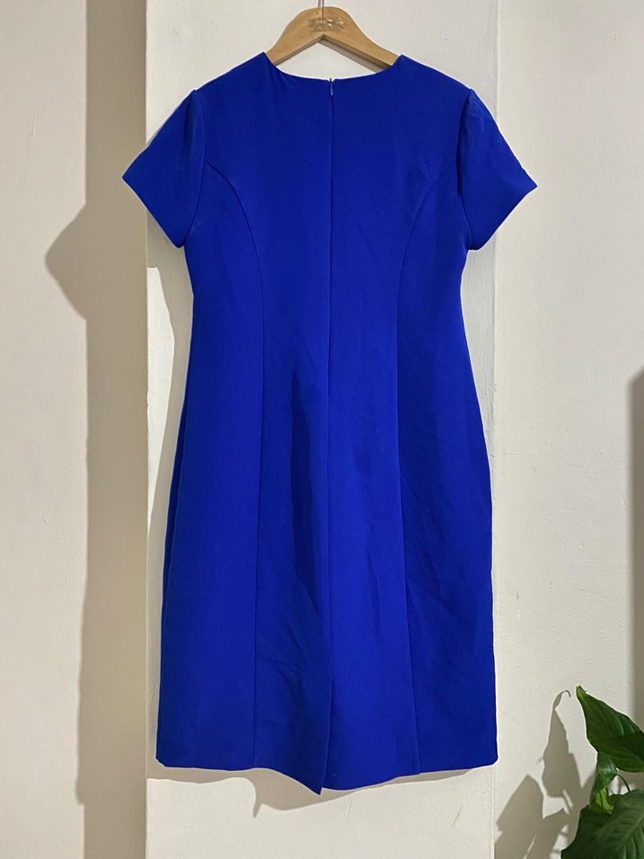 Lacivert Kısa Kollu Midi Kalem Elbise - Görsel 2