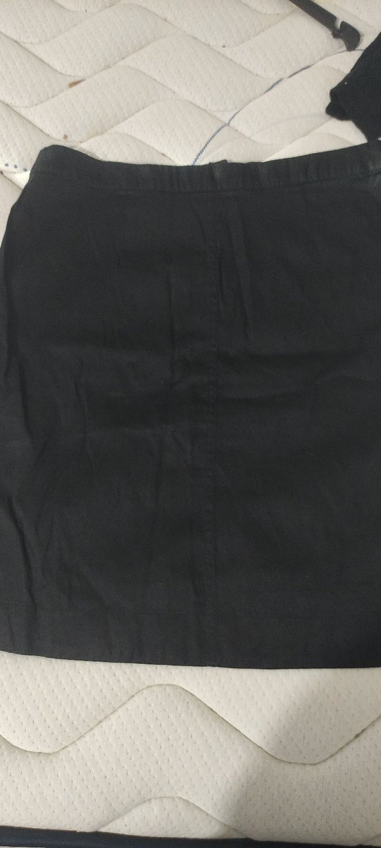 Düğmeli Siyah Hamile Midi Keten Etek - Görsel 2