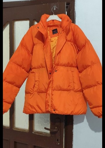 Kadın Parlak Turuncu Kapüşonlu Mini Ceket - Görsel 2