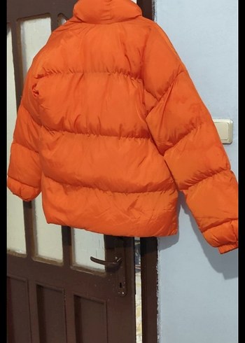 Kadın Parlak Turuncu Kapüşonlu Mini Ceket - Görsel 4
