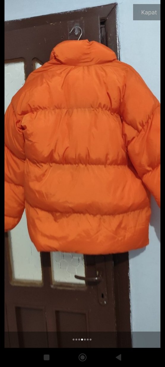 Kadın Parlak Turuncu Kapüşonlu Mini Ceket - Görsel 5