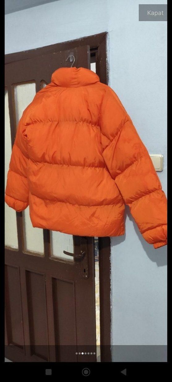 Kadın Parlak Turuncu Kapüşonlu Mini Ceket - Görsel 4