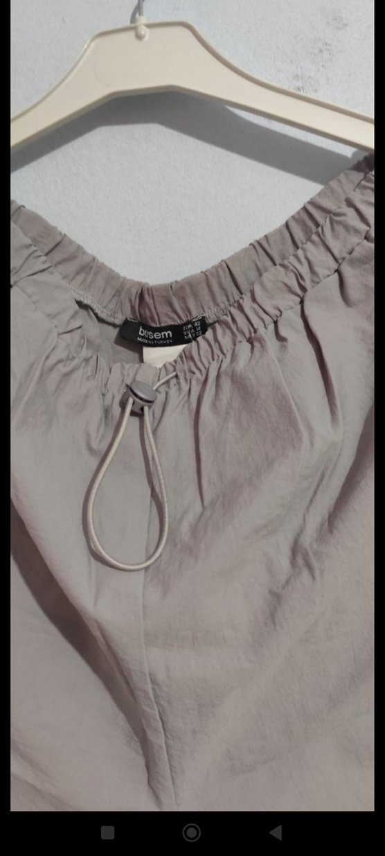 Bej Keten Salaş Midi Kadın Pantolon - Görsel 3